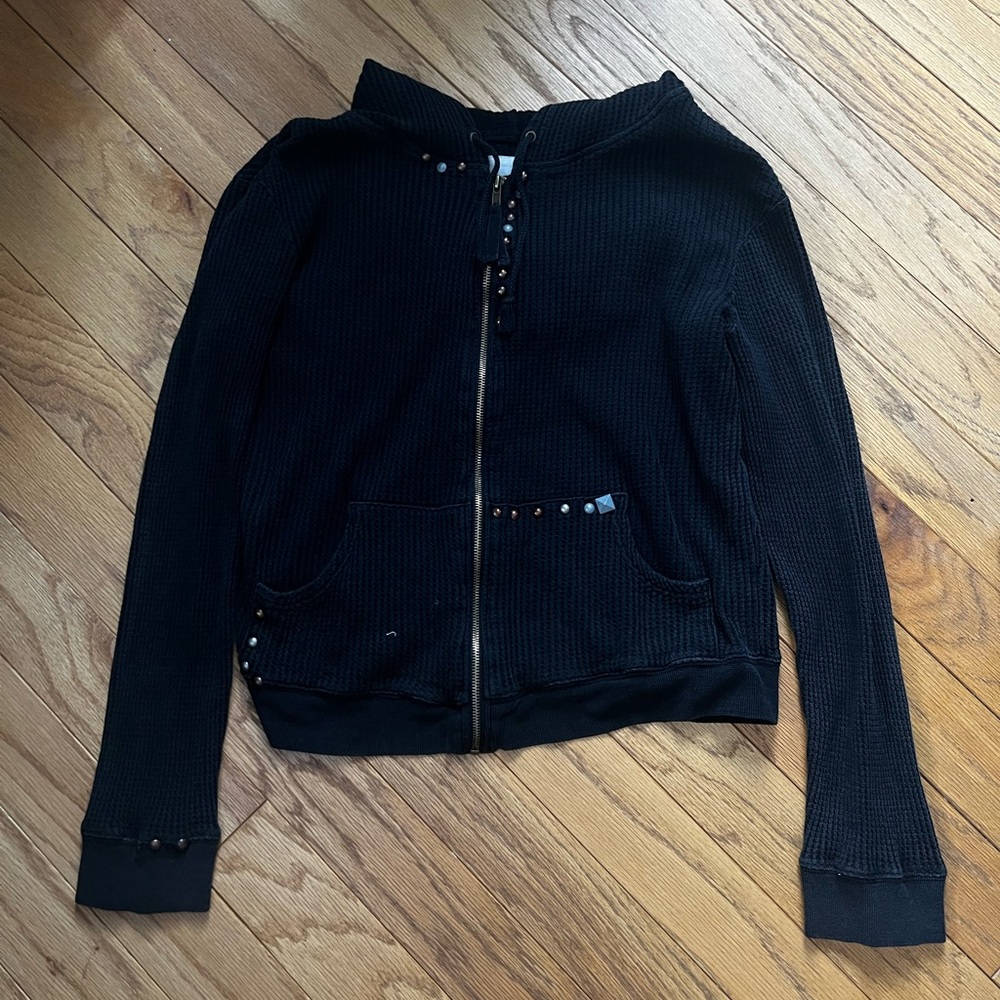 Vintage Free People Black Zip-Up with Stud Design